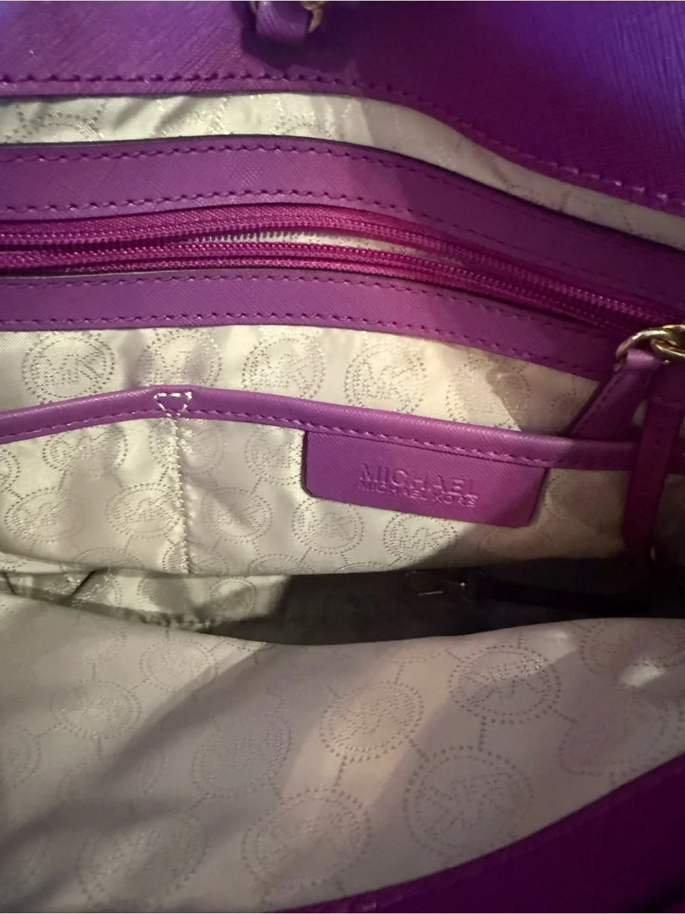 Michael Kors Magenta Saffiano Leather Tote with Gold Hardware